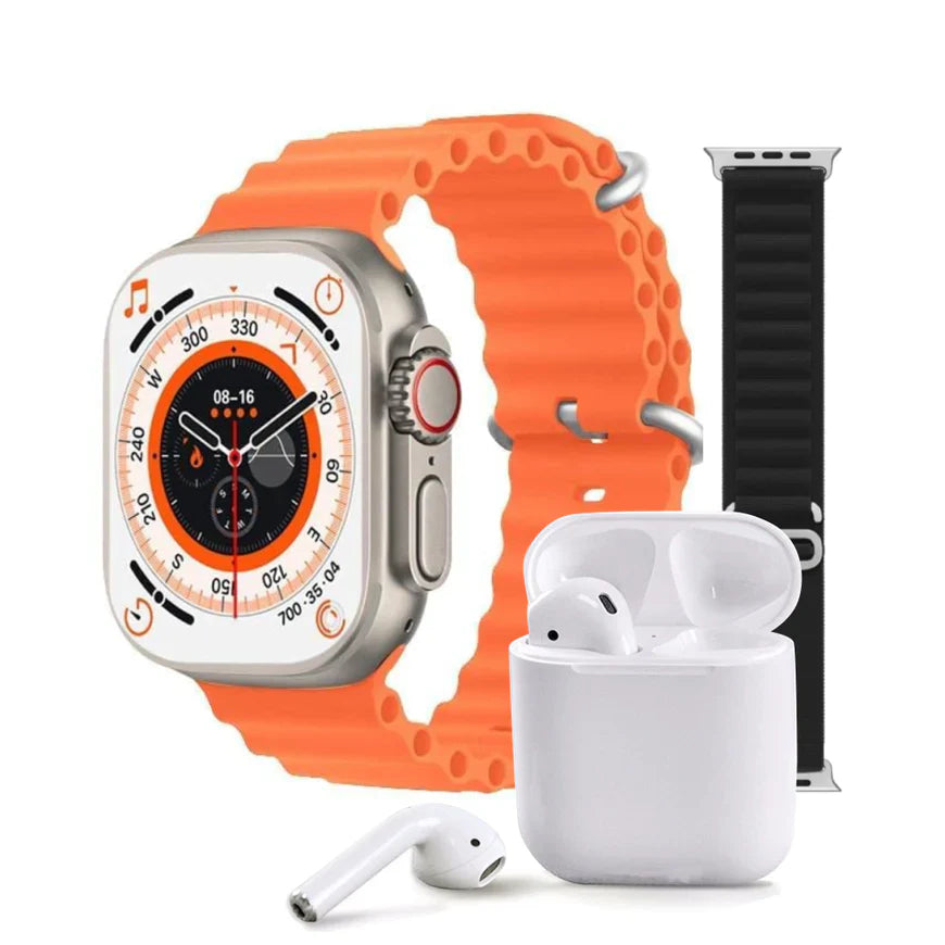 Combo Reloj Smartwatch Ultra Q9 Llamadas + Auriculares Touch